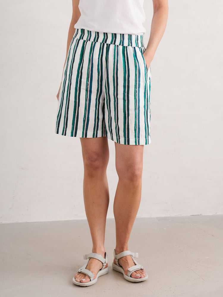 Seasalt Cornwall White 100% Linen Aviso Printed Shorts - Image 1 of 5 Seasalt Cornwall White 100% Linen Aviso Printed Shorts - Image 1 of 5