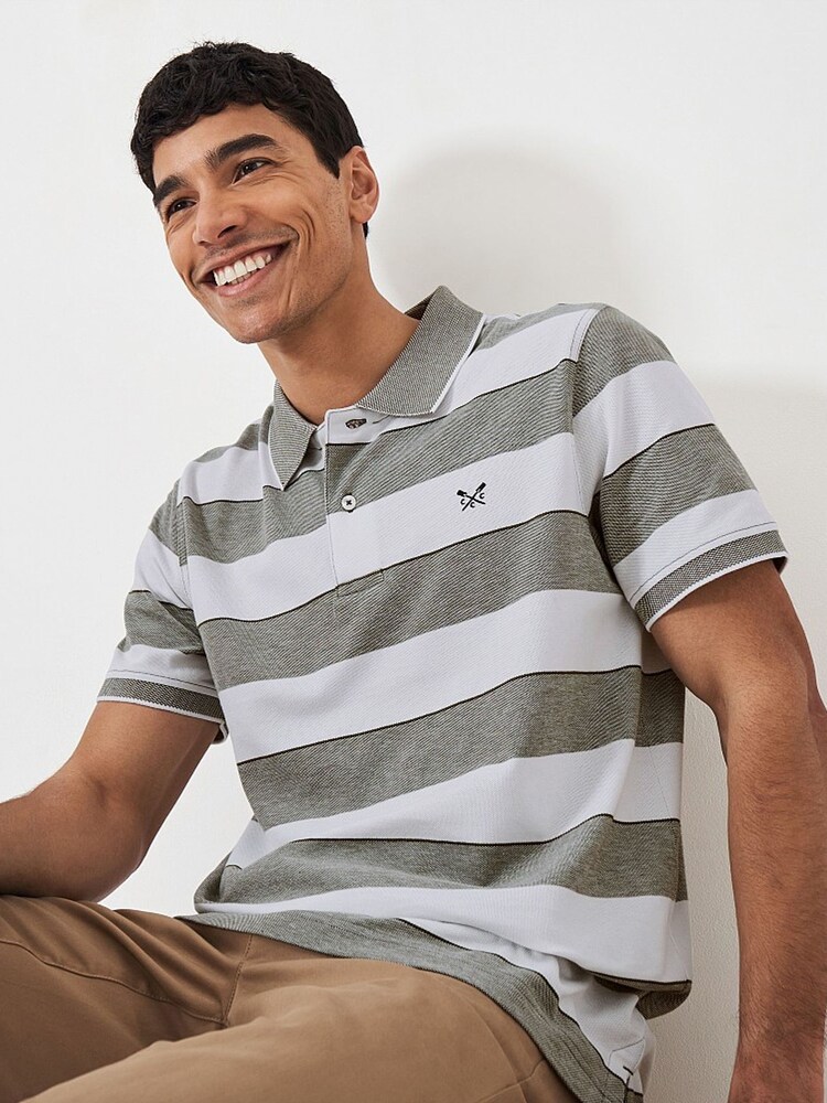 Crew Clothing Heritage Stripe Pique 100% Cotton Polo Shirt - Image 4 of 4