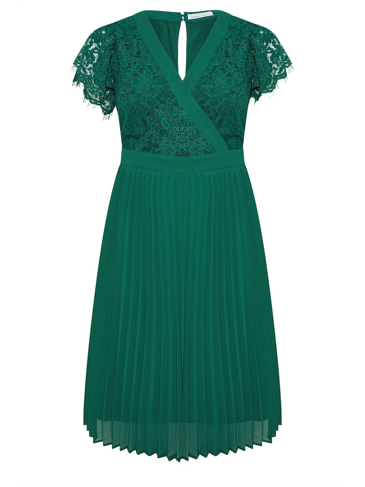 Verde - Vestido a media pierna cruzado de encaje color esmeralda de Yours Curve - Imagen 5 de 5 Verde - Vestido a media pierna cruzado de encaje color esmeralda de Yours Curve - Imagen 5 de 5