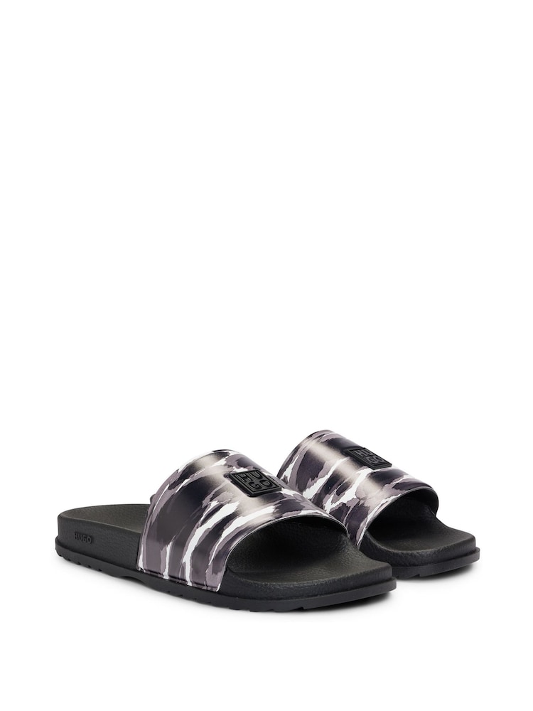 HUGO Printed Black Slides With Stacked Logo on Upper - Image 1 of 5