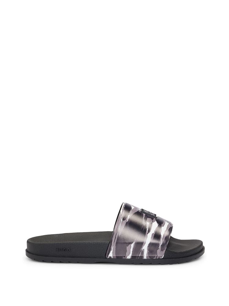 HUGO Printed Black Slides With Stacked Logo on Upper - Image 2 of 5
