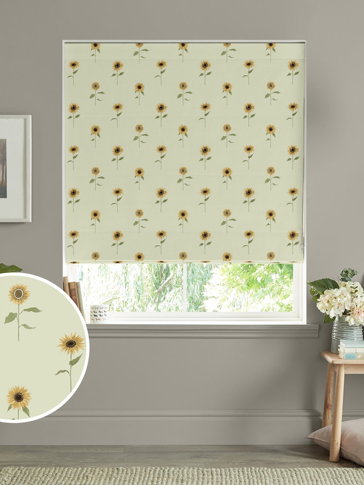 Sophie Allport Green Sunflowers Made to Measure 100% Cotton Roman Blinds - Image 1 of 6