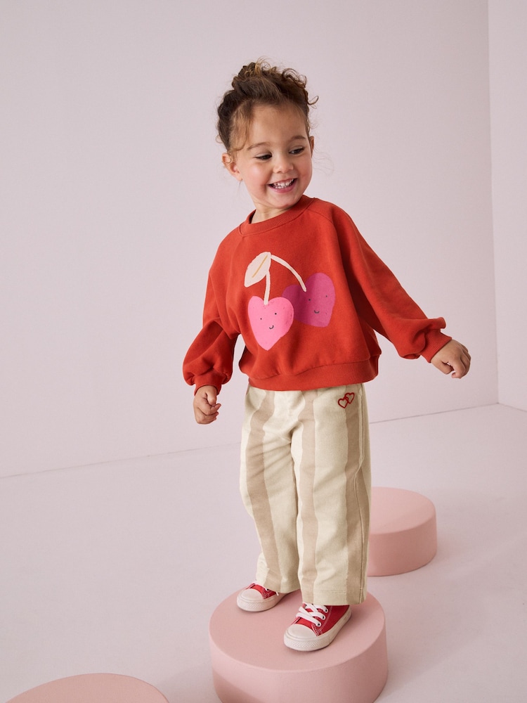 Red Printed 100% Cotton Sweatshirt and Wide Leg Set (3mths-7yrs) - Image 1 of 5