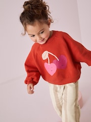 Red Printed 100% Cotton Sweatshirt and Wide Leg Set (3mths-7yrs) - Image 2 of 5