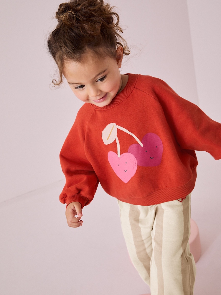 Red Printed 100% Cotton Sweatshirt and Wide Leg Set (3mths-7yrs) - Image 2 of 5