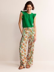 Boden Green Pom Trim Ruffle Sleeve Top - Image 4 of 5