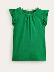 Boden Green Pom Trim Ruffle Sleeve Top - Image 5 of 5