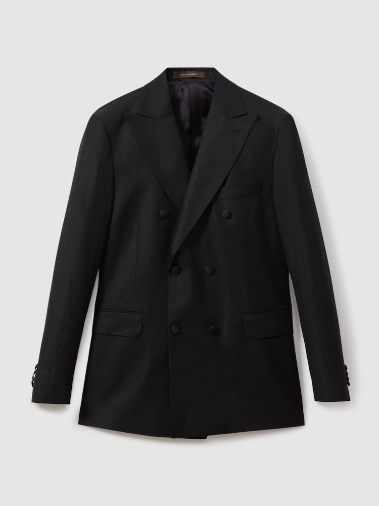 Oscar Jacobson Wool-Linen Double Breasted Blazer - Image 2 of 7