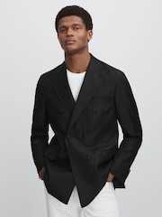 Oscar Jacobson Wool-Linen Double Breasted Blazer - Image 3 of 7