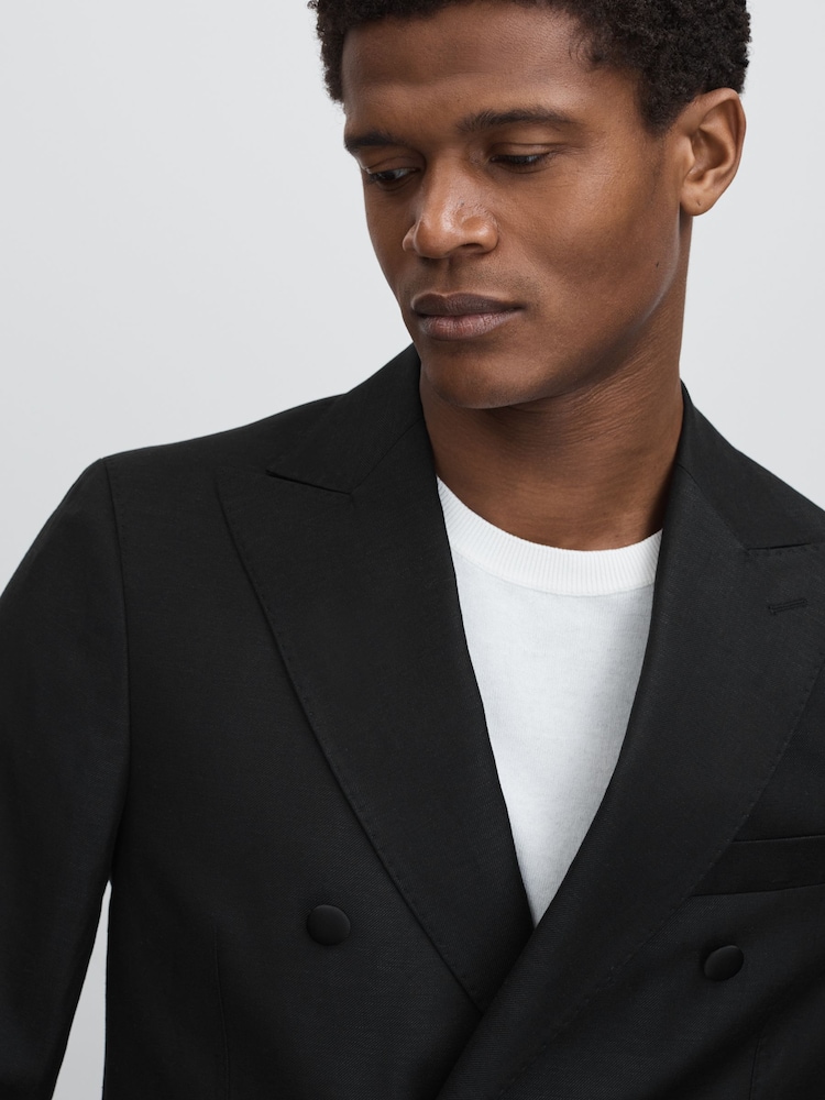 Oscar Jacobson Wool-Linen Double Breasted Blazer - Image 4 of 7