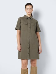 NOISY MAY Green 100% Cotton Utility Denim Dress - Image 2 of 3