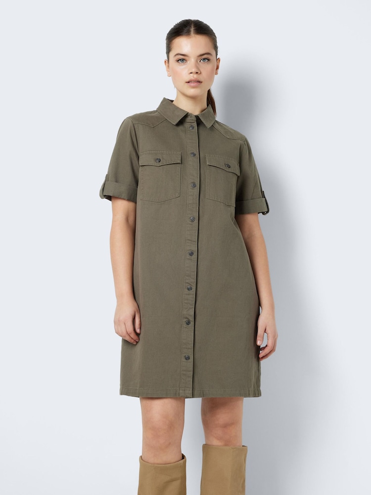 NOISY MAY Green 100% Cotton Utility Denim Dress - Image 2 of 3