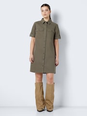 NOISY MAY Green 100% Cotton Utility Denim Dress - Image 3 of 3