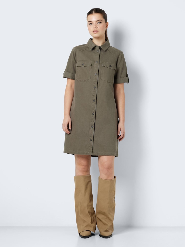 NOISY MAY Green 100% Cotton Utility Denim Dress - Image 3 of 3