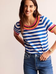 Boden Blue Crochet Crew Neck T-Shirt - Image 1 of 5