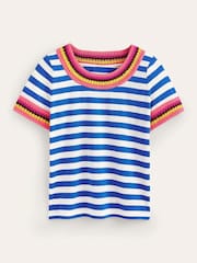 Boden Blue Crochet Crew Neck T-Shirt - Image 2 of 5