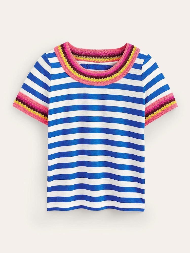 Boden Blue Crochet Crew Neck T-Shirt - Image 2 of 5