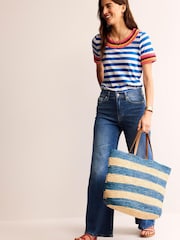 Boden Blue Crochet Crew Neck T-Shirt - Image 3 of 5