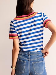 Boden Blue Crochet Crew Neck T-Shirt - Image 4 of 5