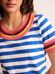Boden Blue Crochet Crew Neck T-Shirt - Image 5 of 5