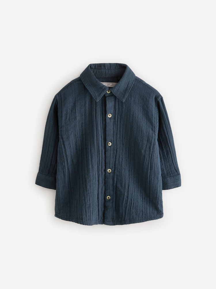 Navy Blue Double Cloth 100% Cotton Shirt - Image 1 of 1