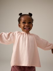 Pink Long Sleeve Gathered Neck Blouse (3mths-7yrs) - Image 3 of 7