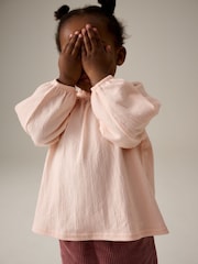 Pink Long Sleeve Gathered Neck Blouse (3mths-7yrs) - Image 4 of 7