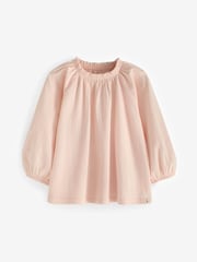 Pink Long Sleeve Gathered Neck Blouse (3mths-7yrs) - Image 5 of 7