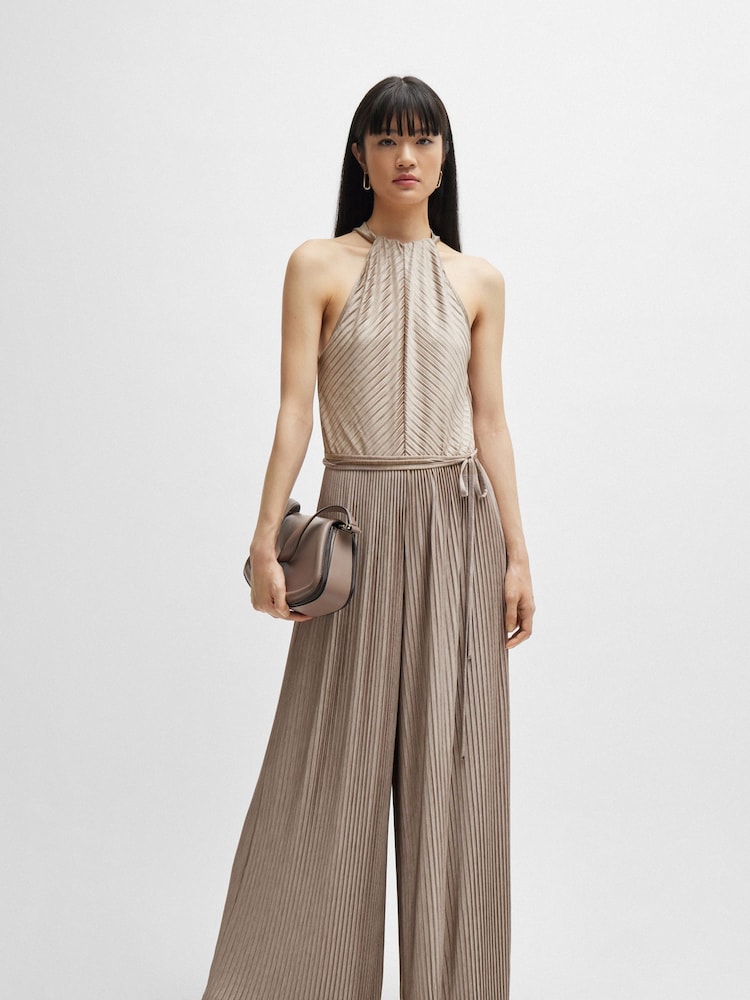 BOSS Natural Plissé Pleat Belt Sleeveless Jumpsuit - Image 1 of 5