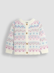 JoJo Maman Bébé Cream 3 Piece Fair Isle Pattern Baby Knit Cardigan, Trousers & Hat Set - Image 2 of 6