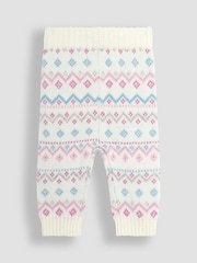JoJo Maman Bébé Cream 3 Piece Fair Isle Pattern Baby Knit Cardigan, Trousers & Hat Set - Image 5 of 6