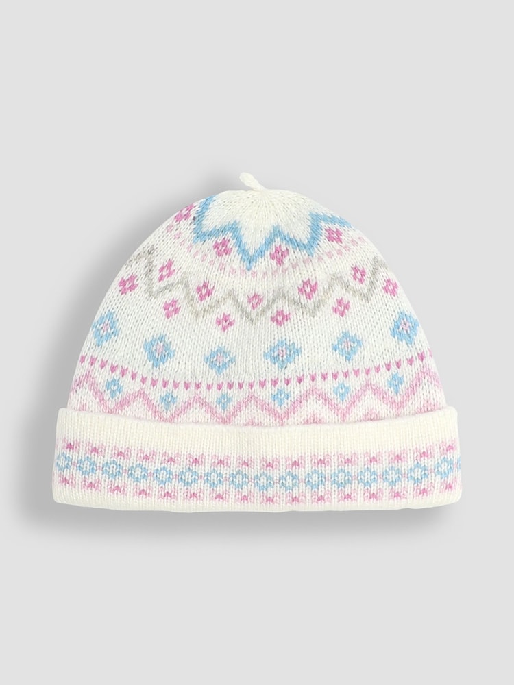 JoJo Maman Bébé Cream 3 Piece Fair Isle Pattern Baby Knit Cardigan, Trousers & Hat Set - Image 6 of 6