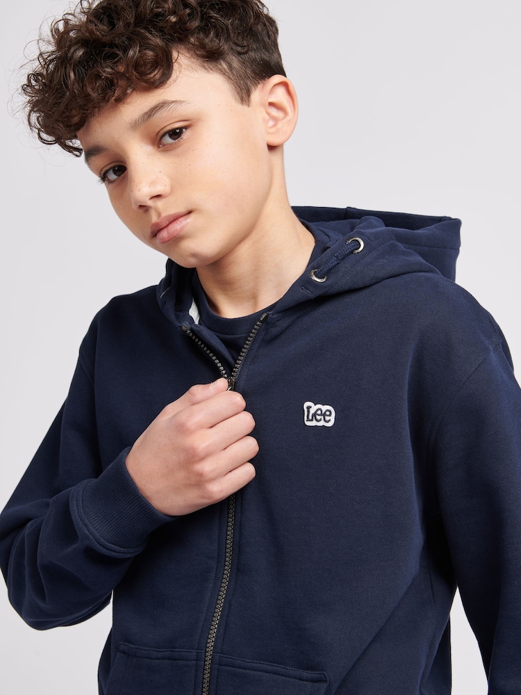 Lee Blue Boys 100% Cotton Zip-Through Badge Hoodie - Image 5 of 6