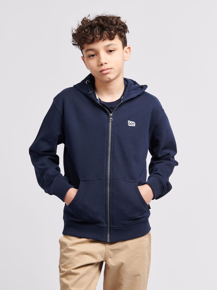 Lee Blue Boys 100% Cotton Zip-Through Badge Hoodie - Image 6 of 6