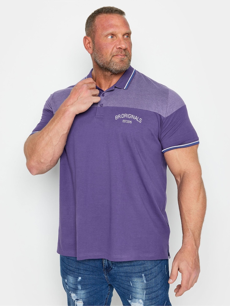 BadRhino Big & Tall Purple 'Originals' Cut & Sew Polo Shirt - Image 1 of 3