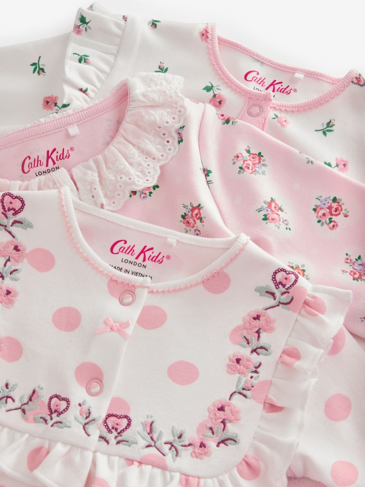 وردي - Cath Kidston Floral Baby 100% Cotton Sleepsuits 3 Pack - صورة 6 من 6