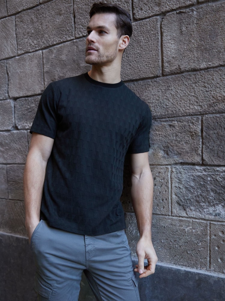 Threadbare Black Texture Relaxed Fit Textured T-Shirt - Image 1 of 4