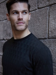 Threadbare Black Texture Relaxed Fit Textured T-Shirt - Image 4 of 4
