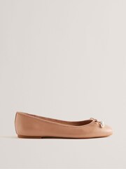 Ted Baker Pink Flat Ayvvah Bow Ballerina Shoes With Signature Coin - Image 1 of 4