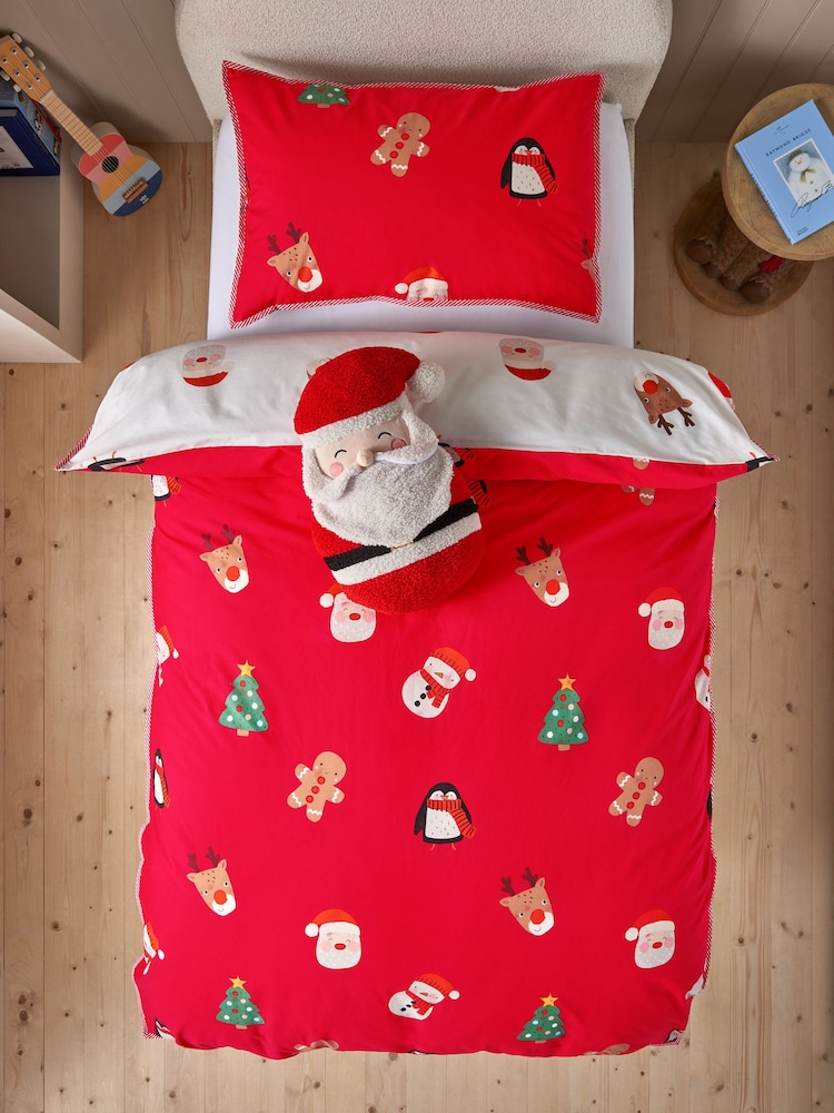 Red Santa Christmas Duvet Cover and Pillowcase Set - Image 1 of 11