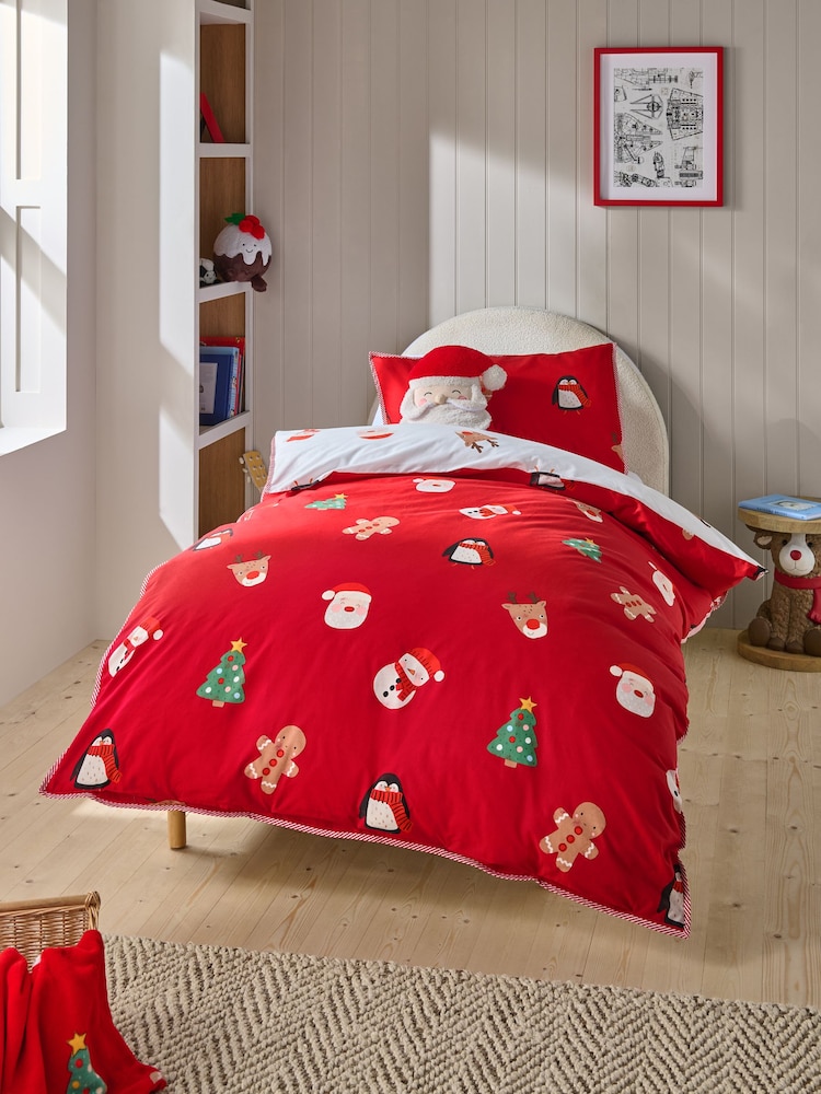 Red Santa Christmas Duvet Cover and Pillowcase Set - Image 2 of 11