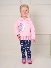 JoJo Maman Bébé Pink Hedgehog Appliqué Tulle Frill Sweatshirt & Leggings Set - Image 1 of 7