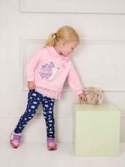 JoJo Maman Bébé Pink Hedgehog Appliqué Tulle Frill Sweatshirt & Leggings Set - Image 2 of 7