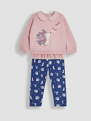 JoJo Maman Bébé Pink Hedgehog Appliqué Tulle Frill Sweatshirt & Leggings Set - Image 3 of 7