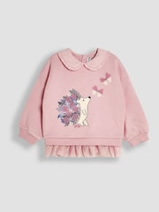 JoJo Maman Bébé Pink Hedgehog Appliqué Tulle Frill Sweatshirt & Leggings Set - Image 4 of 7
