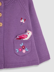 JoJo Maman Bébé Purple Bunny & Bird Pet in Pocket Cardigan - Image 3 of 3