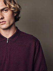 Fig Red Short Sleeve Textured Quarter Zip Polo Shirts - Image 1 of 1