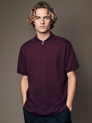Fig Red Short Sleeve Textured Quarter Zip Polo Shirts - Image 3 of 8