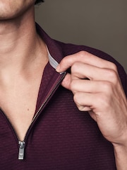 Fig Red Short Sleeve Textured Quarter Zip Polo Shirts - Image 5 of 8