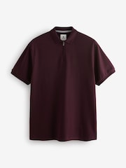 Fig Red Short Sleeve Textured Quarter Zip Polo Shirts - Image 6 of 8